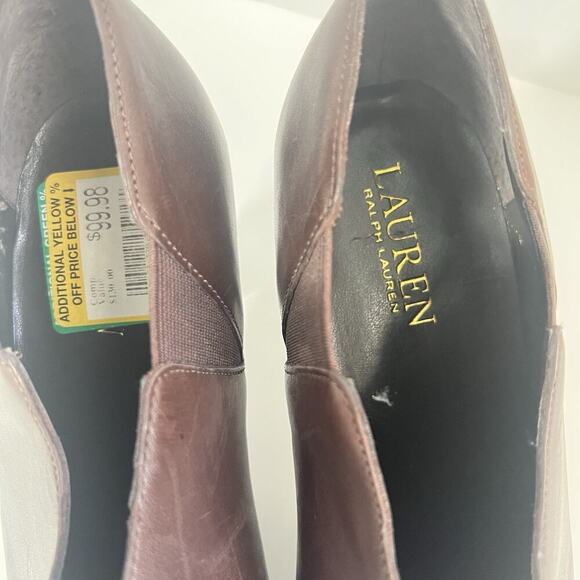 Lauren Ralph Lauren Ankle Bootie Women’s Size 10 Brown Leather Stacked Heel - Picture 5 of 10